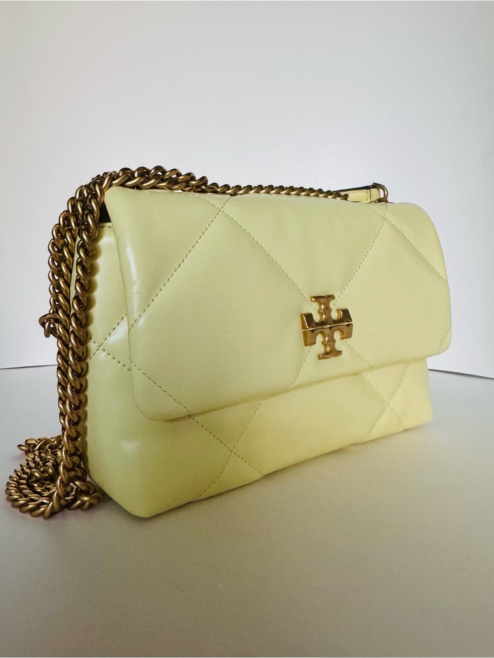 Tory Burch Small Kira Diamond Quilt Shoulder Bag Pale Yellow Frozen Zest NWOT